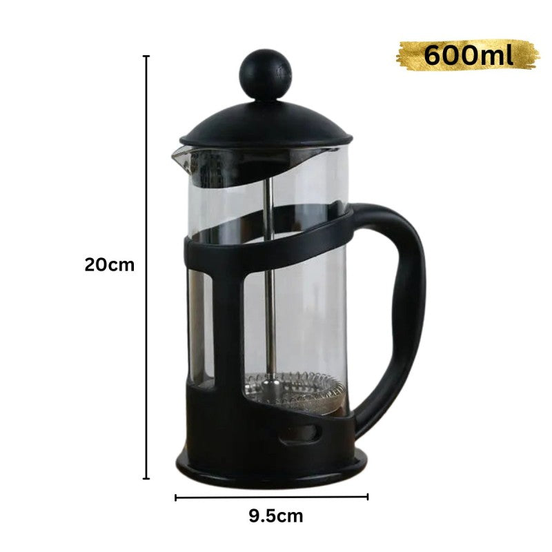Set: Cafetieră MOKA, 6 cafele, 300 ml, Alb/Negru + Infuzor de Cafea și Ceai French Press, 600ml, Sticlă/Oțel inoxidabil ❘ D3411.negru.alb / D6969