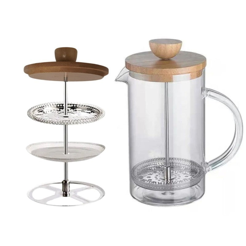Infuzor French Press din Sticlă Borosilicată cu capac din Bambus, Capacitate 800 ml, Sticlă/Bambus ❘ D6973
