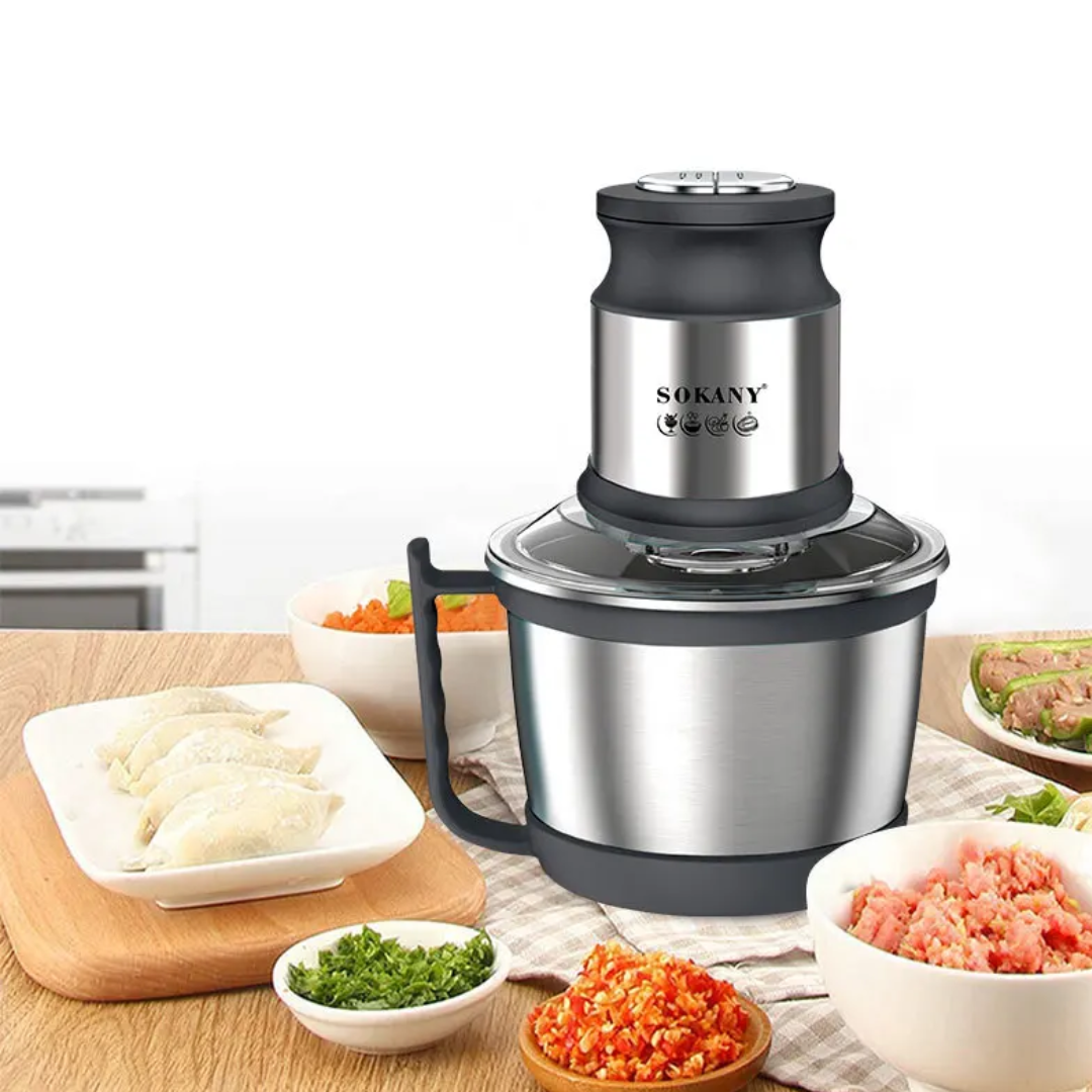 Tocător electric multifuncțional, 4 lame din oțel inoxidabil de înaltă calitate, 800 W, 3L, recipient din Inox, Negru/Inox ❘ SK-7027