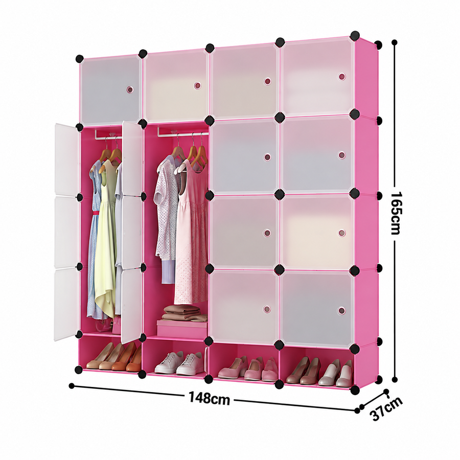 Dulap Modular, 16 Usi, Naimeed D7140, 162x145x37cm, Roz