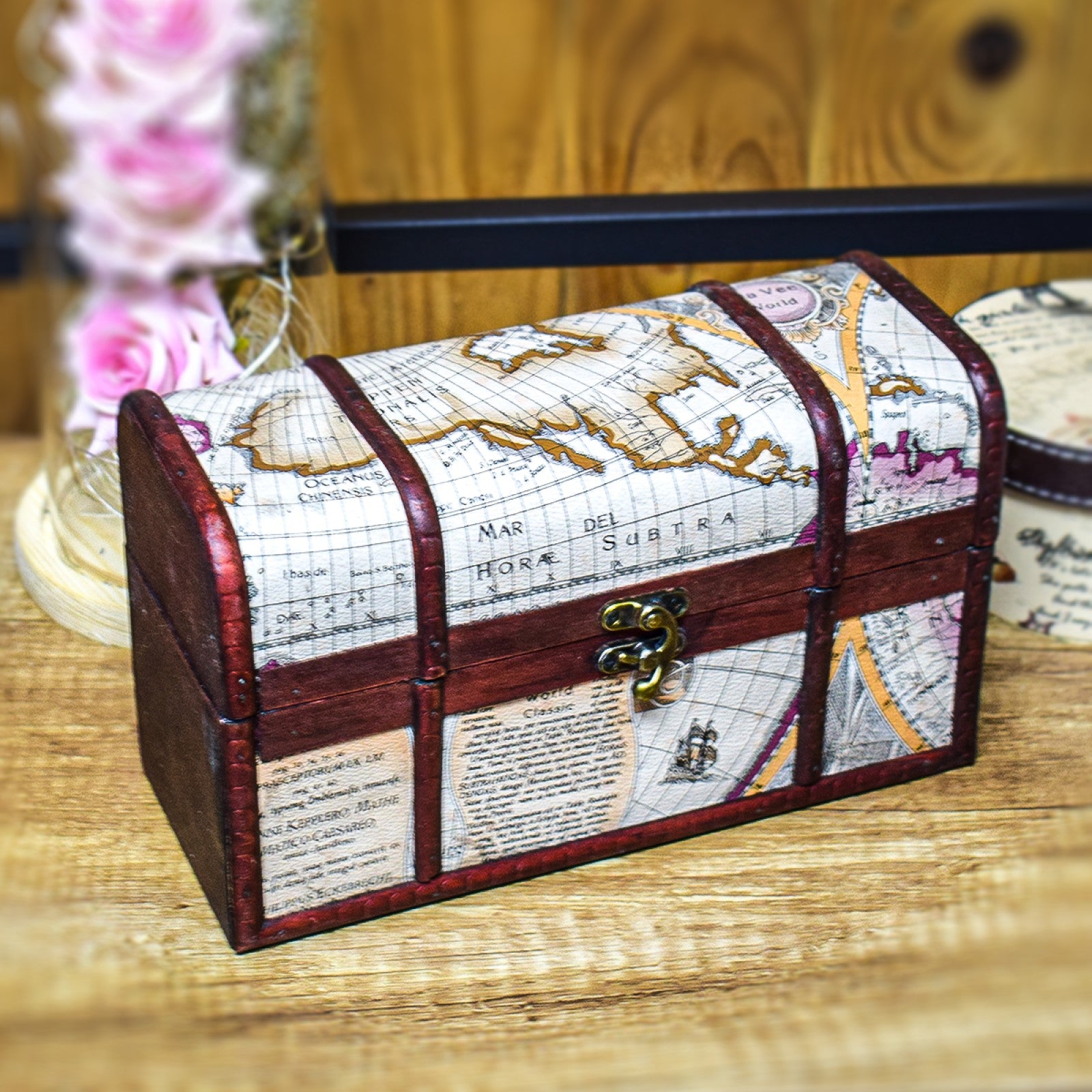 Cutie depozitare tip cufăr, 24x14x10 cm / 24x22x14 cm, Lemn, Alb-Vișiniu / Negru-Vișiniu | D17024 / D16924