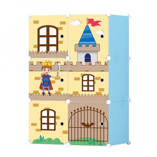Dulap Tip Soldat, Camera Copiilor, 6 Compartimente, Castle Style, Albastru, 37 X 75 X 111 cm | D2656B