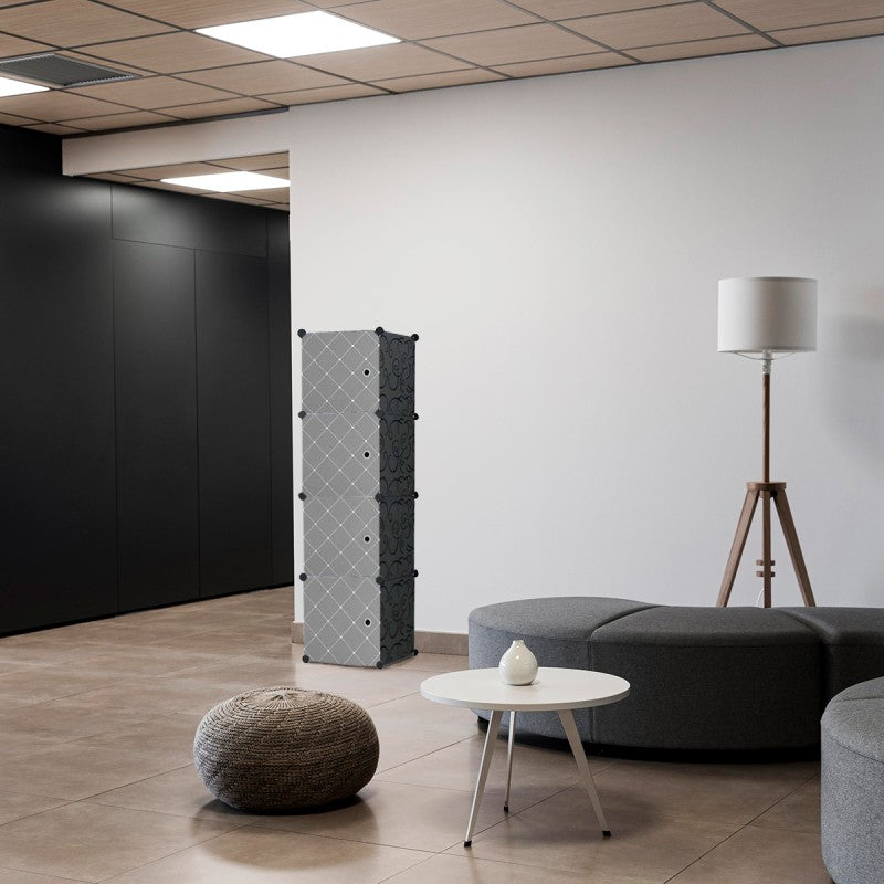 Dulap Modular, 4 Compartimente, 37 x 148 x 37 cm, Alb/Negru ❘ D3203 / D2703N