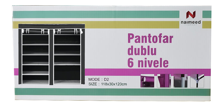 Pantofar Textil Dublu, 6 Nivele, 30 x 118 x 120 cm, Design Modern, Multiple Culori ❘ D2