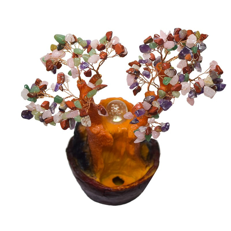 Fântână Arteziană, Feng Shui, cu LED, Pompă Submersibilă, Pietre Semiprețioase și Lumini, Înălțime 23cm ❘ D3008