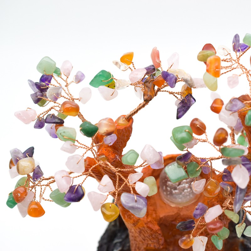 Fântână Arteziană, Feng Shui, cu LED, Pompă Submersibilă, Pietre Semiprețioase și Lumini, Înălțime 23cm ❘ D3008