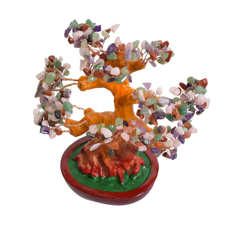 Copac Feng Shui cu Pietre Semiprețioase, Suport Ceramic, Înălțime 22 cm, Multiple Modele ❘ D3013_