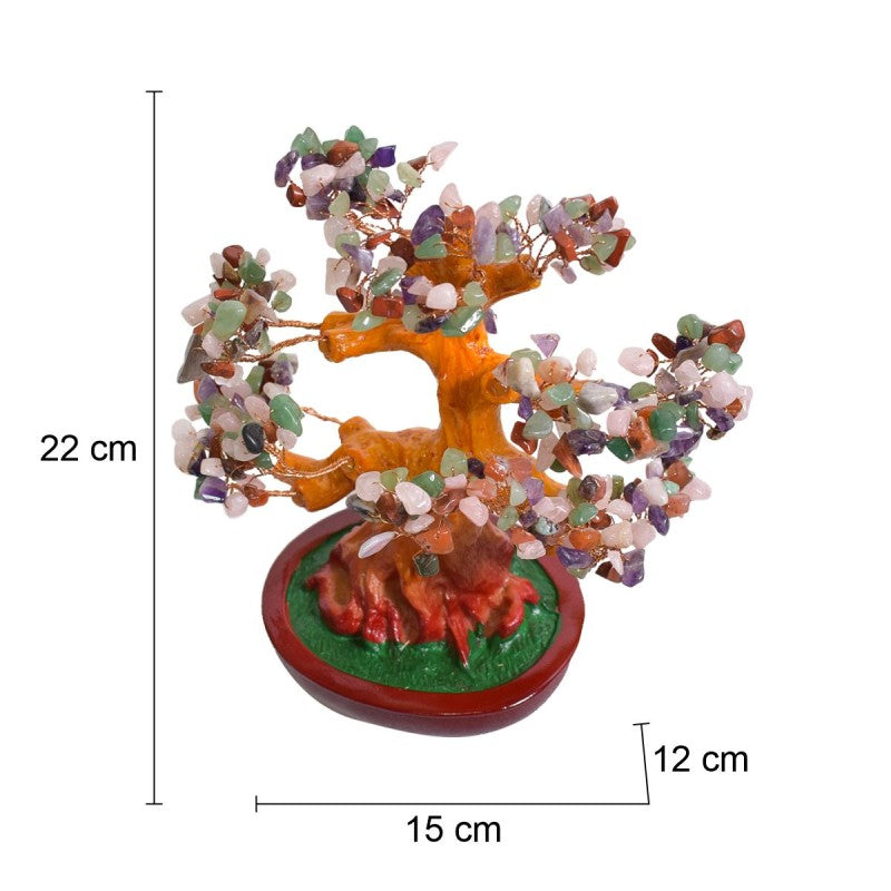 Copac Feng Shui cu Pietre Semiprețioase, Suport Ceramic, Înălțime 22 cm, Multiple Modele ❘ D3013_
