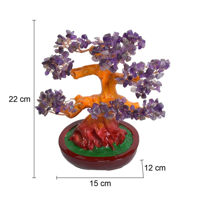 Copac Feng Shui cu Pietre Semiprețioase, Suport Ceramic, Înălțime 22 cm, Multiple Modele ❘ D3013_