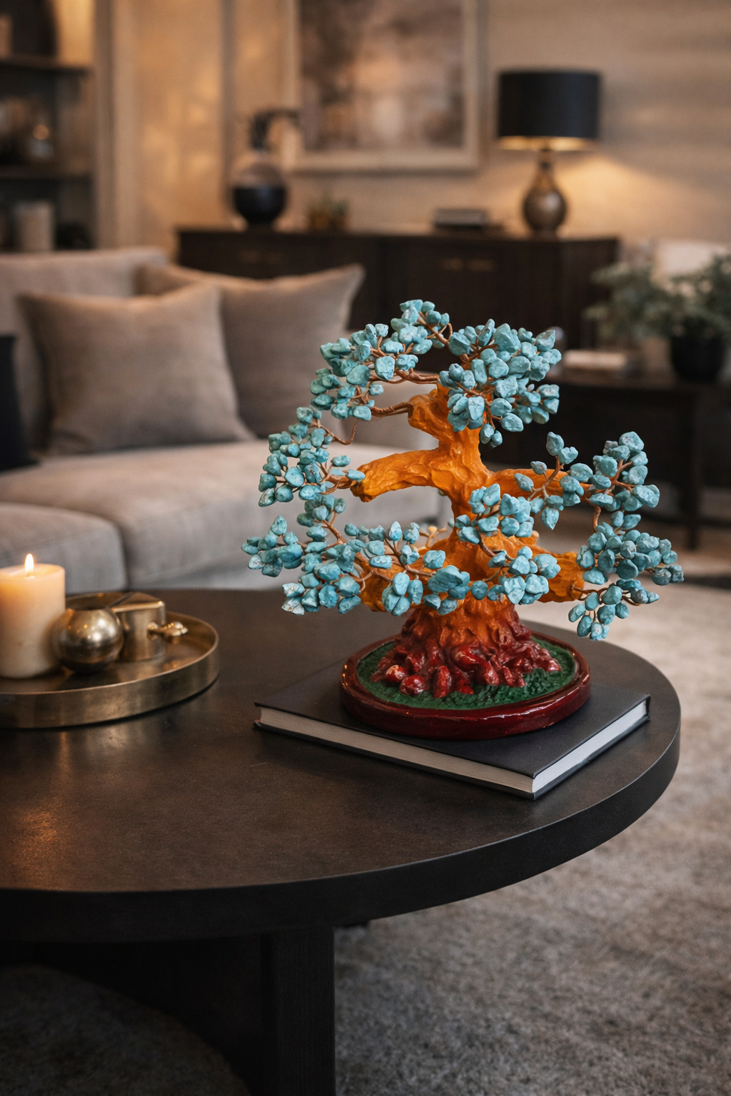 Copac Feng Shui cu Pietre Semiprețioase, Suport Ceramic, Înălțime 22 cm, Multiple Modele ❘ D3013_
