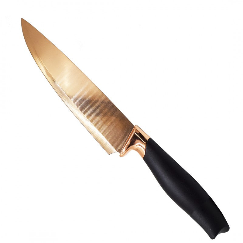 Pachet: Satâr cu mâner din lemn 35.8 cm + Cuțitul bucătarului gama Konedi, oțel inoxidabil, 20 cm, culoare Rosegold/Negru ❘ D3387 + D3365