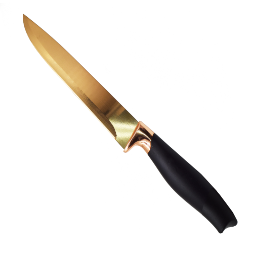 Pachet: Cuțit pentru Feliat 20 cm + Cuțit pentru Legume 12.5 cm + Cuțitul bucătarului gama Konedi, oțel inoxidabil, 20 cm, culoare Rosegold/Negru ❘ D3367 + D3366 + D3365