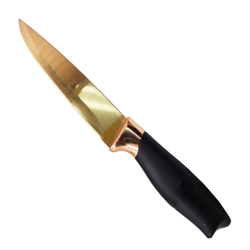 Pachet: Cuțit pentru Feliat 20 cm + Cuțit pentru Legume 12.5 cm + Cuțitul bucătarului gama Konedi, oțel inoxidabil, 20 cm, culoare Rosegold/Negru ❘ D3367 + D3366 + D3365