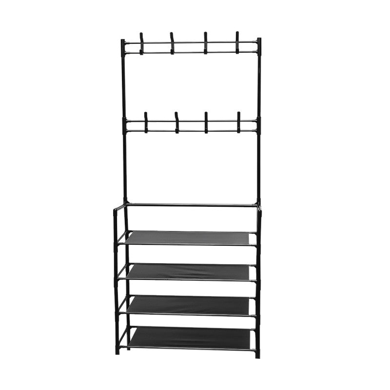 Cuier Haine cu Suport Pantofi, 4 Rafturi, 154 x 60 cm, Design Modern, Alb/Negru ❘ D3790