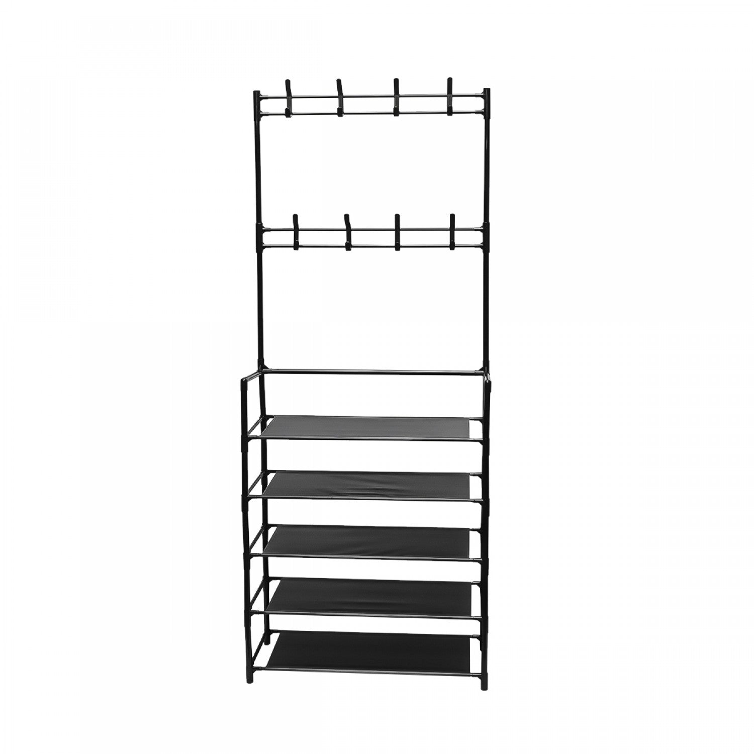 Cuier haine cu suport pantofi - 5 rafturi, modern, durabil, spațios, negru ❘ D3791