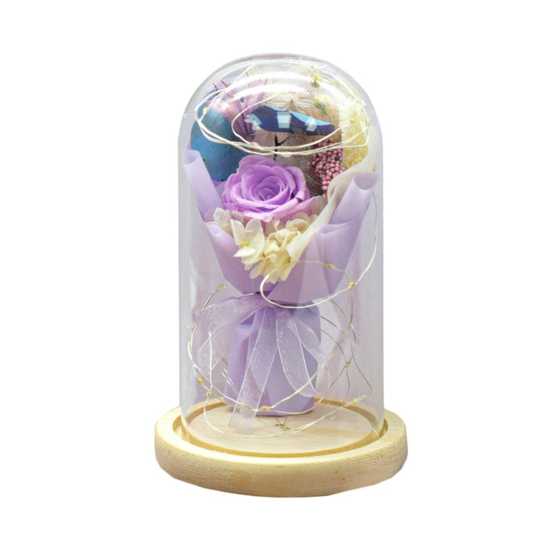 Aranjament Floral în Cupolă de Sticlă, Lumină Led, diverse culori ❘ D4003