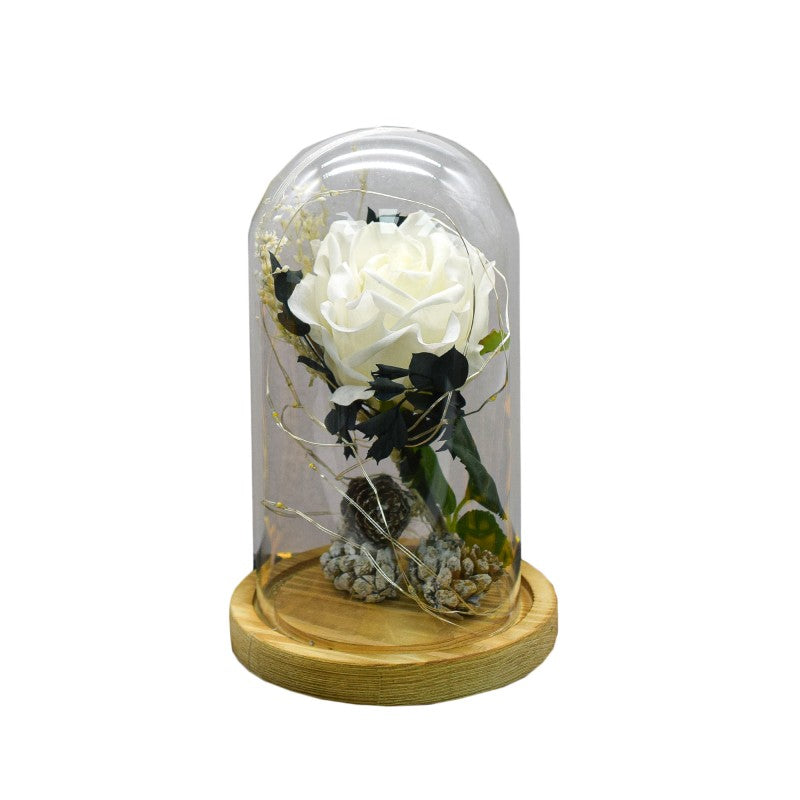 Aranjament Floral în Cupolă de Sticlă, Lumina Led, Diverse Culori ❘ D4010