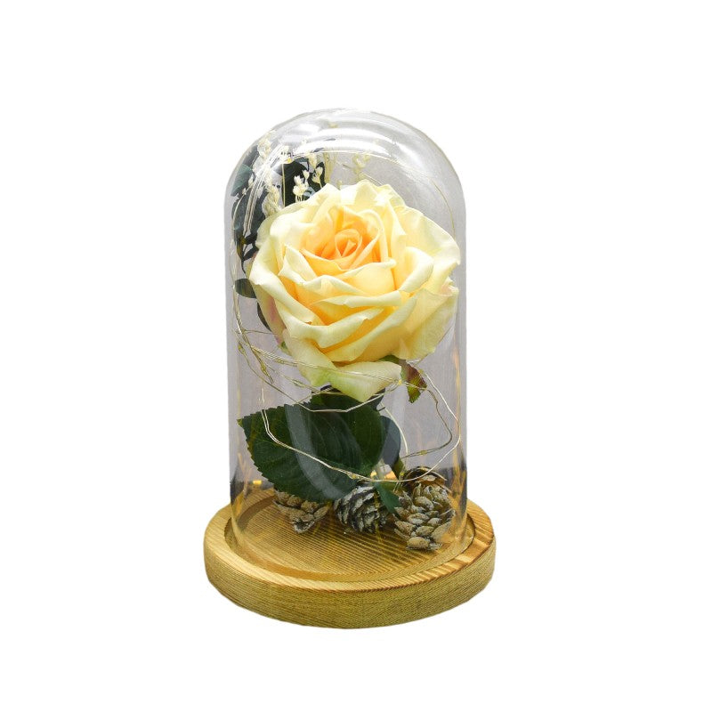 Aranjament Floral în Cupolă de Sticlă, Lumina Led, Diverse Culori ❘ D4010