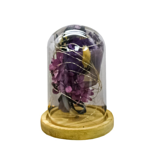 Aranjament Floral în Cupolă de Sticlă, Lumina Led, Diverse Culori ❘ D4016