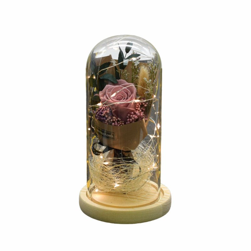 Aranjament Floral în Cupolă de Sticlă, Lumină Led, diverse culori ❘ D4036