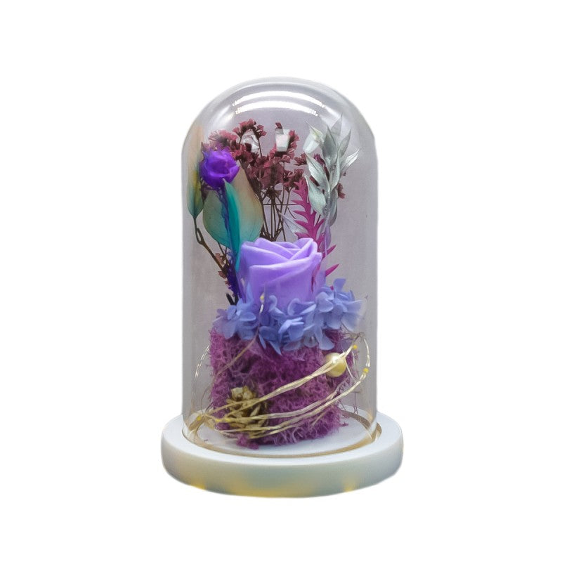 Aranjament Floral în Cupolă de Sticlă, Lumină Led, diverse culori ❘ D4039