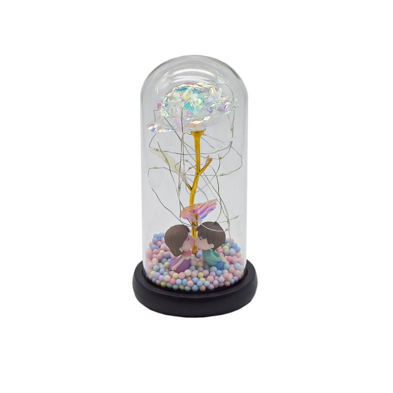 Aranjament Floral în Cupolă de Sticlă, Lumină Led, diverse culori ❘ D4043