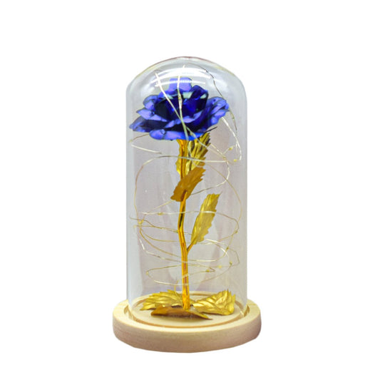 Aranjament floral in cupola de sticla, lumina Led, D4044, Albastru