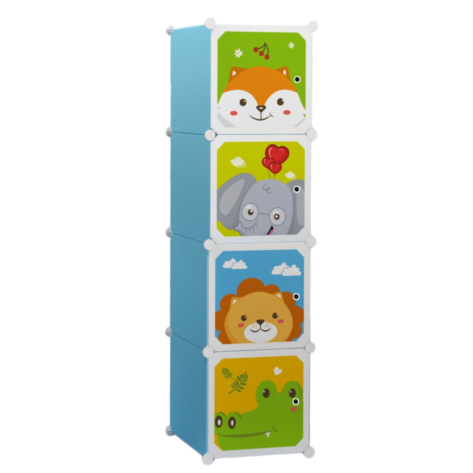 Set: Dulap Modular Copii, 4 Usi, Blue + Set 10 umerase, haine copii, Turcoaz | D4381 / D5543