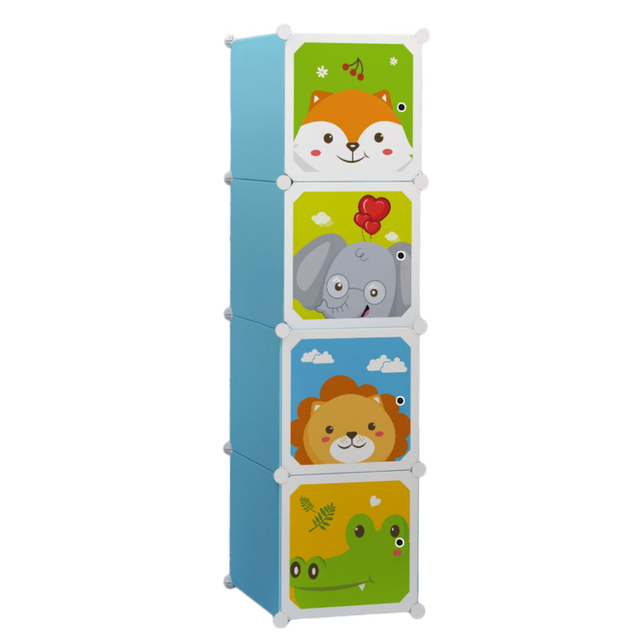Set: Dulap Modular Copii, 4 Usi, Blue + Set 10 umerase, haine copii, Turcoaz | D4381 / D5543
