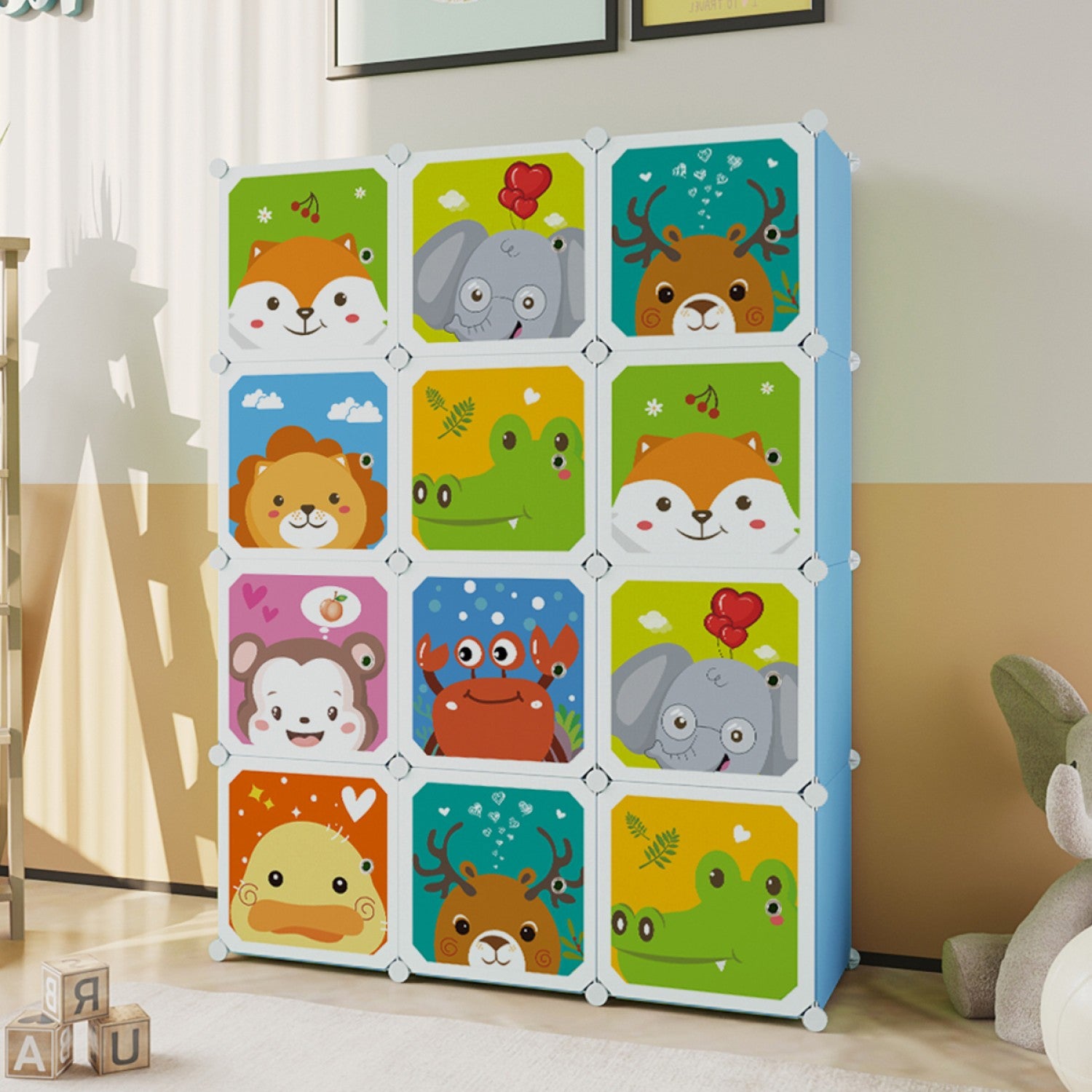 Dulap modular copii cu 12 compartimente – depozitare veselă și sigură, design educativ ❘ D4399