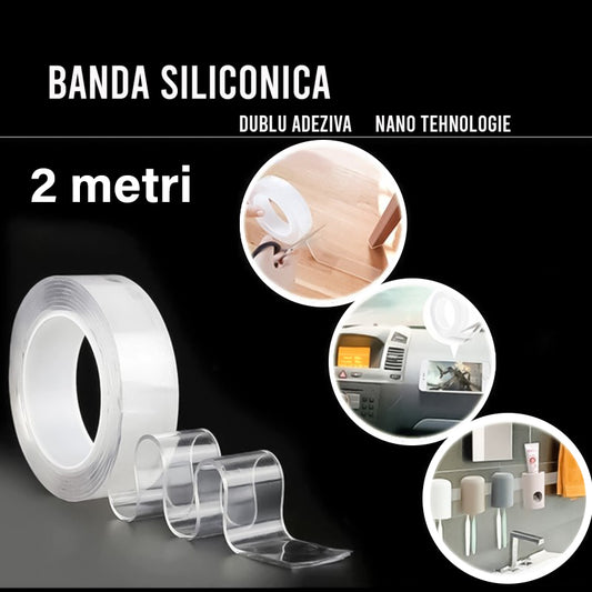 Set 3 x Bandă dublu adezivă din silicon, rezistentă la apă, transparentă, lățime 3 cm, lungime 2 m ❘ D4516