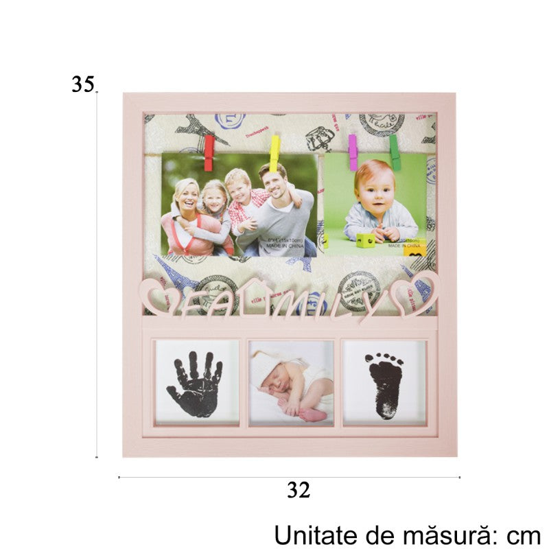 Ramă Foto cu Amprentă, Personalizabilă, Albastru/Roz ❘ D4572