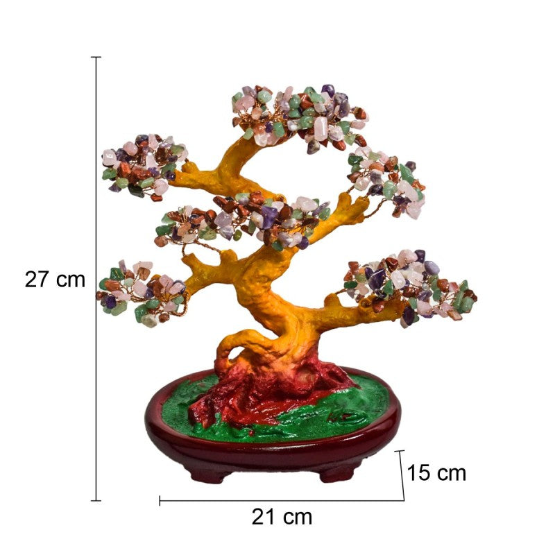 Copac Feng Shui cu Pietre Semiprețioase, Suport Ceramic, Înălțime 27 cm, Multiple Modele ❘ D4624 - Roz/Multicolor/Verde
