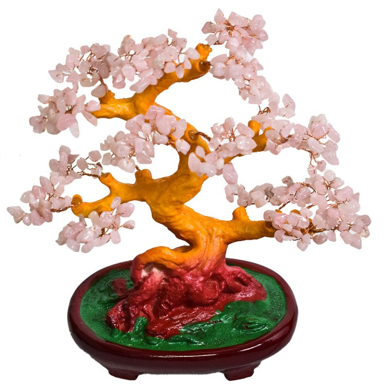 Copac Feng Shui cu Pietre Semiprețioase, Suport Ceramic, Înălțime 27 cm, Multiple Modele ❘ D4624 - Roz/Multicolor/Verde