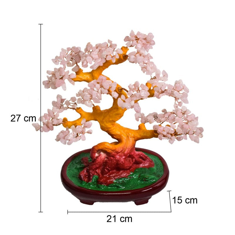 Copac Feng Shui cu Pietre Semiprețioase, Suport Ceramic, Înălțime 27 cm, Multiple Modele ❘ D4624 - Roz/Multicolor/Verde