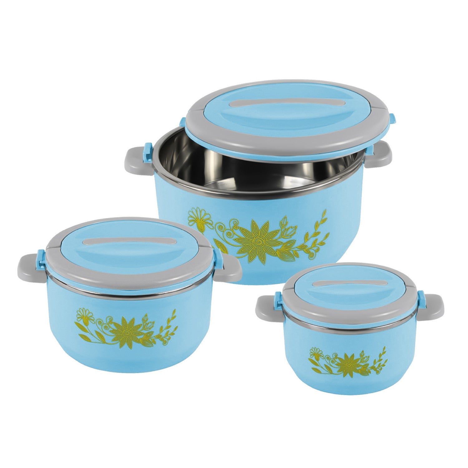 Caserolă termică - set 3 piese, cu interior din inox, diverse culori ❘ D4810