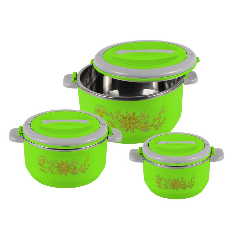 Caserolă termică - set 3 piese, cu interior din inox, diverse culori ❘ D4810