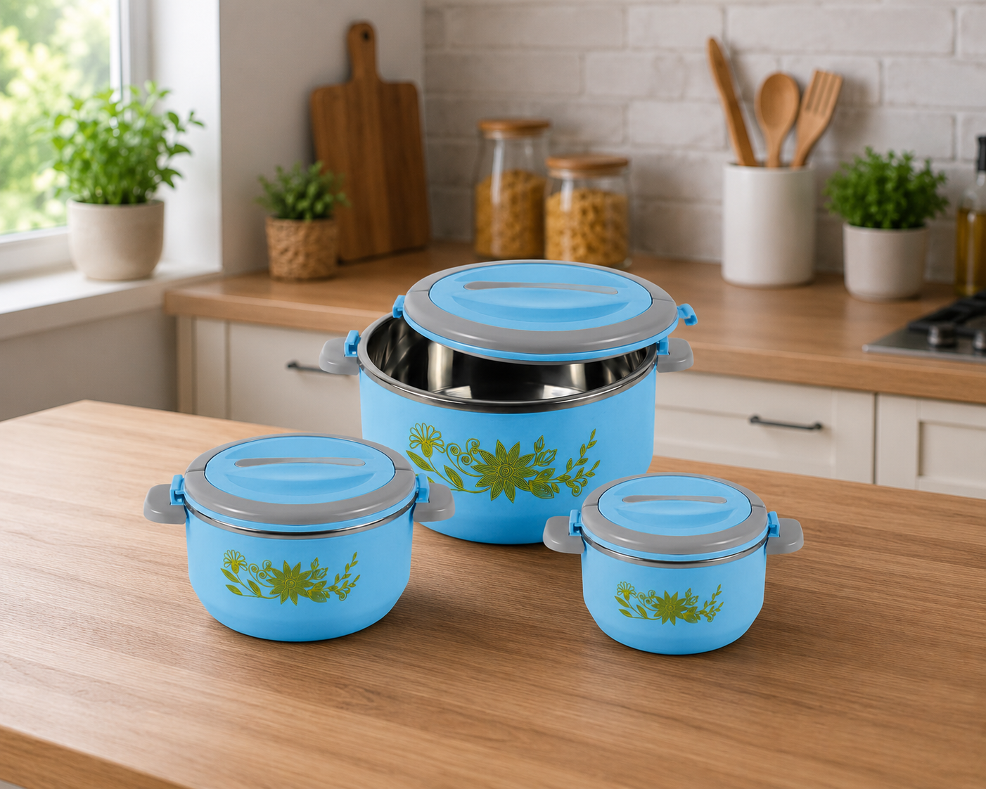 Caserole termice - set 3/4 piese, cu interior din inox, diverse modele ❘ D7945/D7946/D7947/D7948/D7941|D7942|D7943