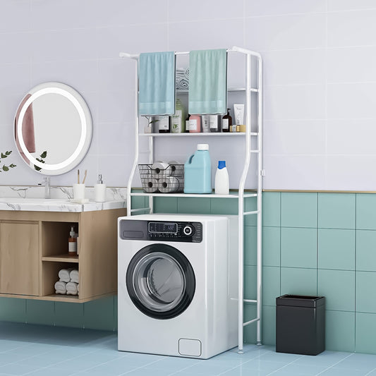 Raft de baie, 3 polițe, 163x65x25 cm – ideal deasupra mașinii de spălat, alb, metal, stabil și spațios ❘ D4823-Raft