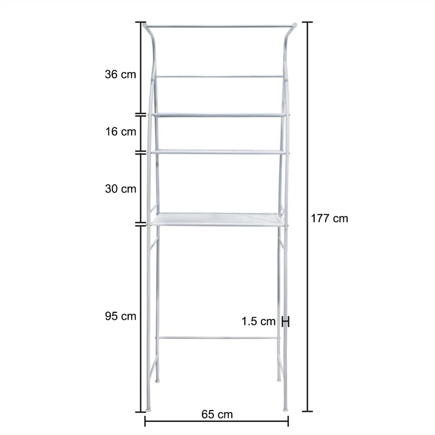 Raft de baie, 3 polițe deasupra mașinii de spălat, 177x65x25 cm, alb ❘ D4824-Raft
