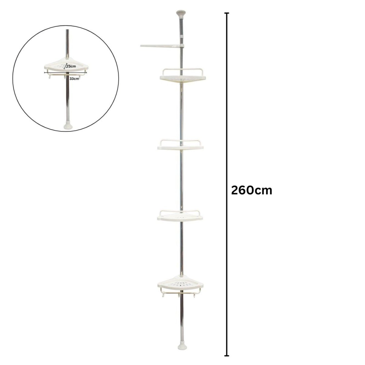 Raft de baie pentru colț, 4 polițe, înălțime reglabilă 2.10-2.60 m, alb ❘ D4827