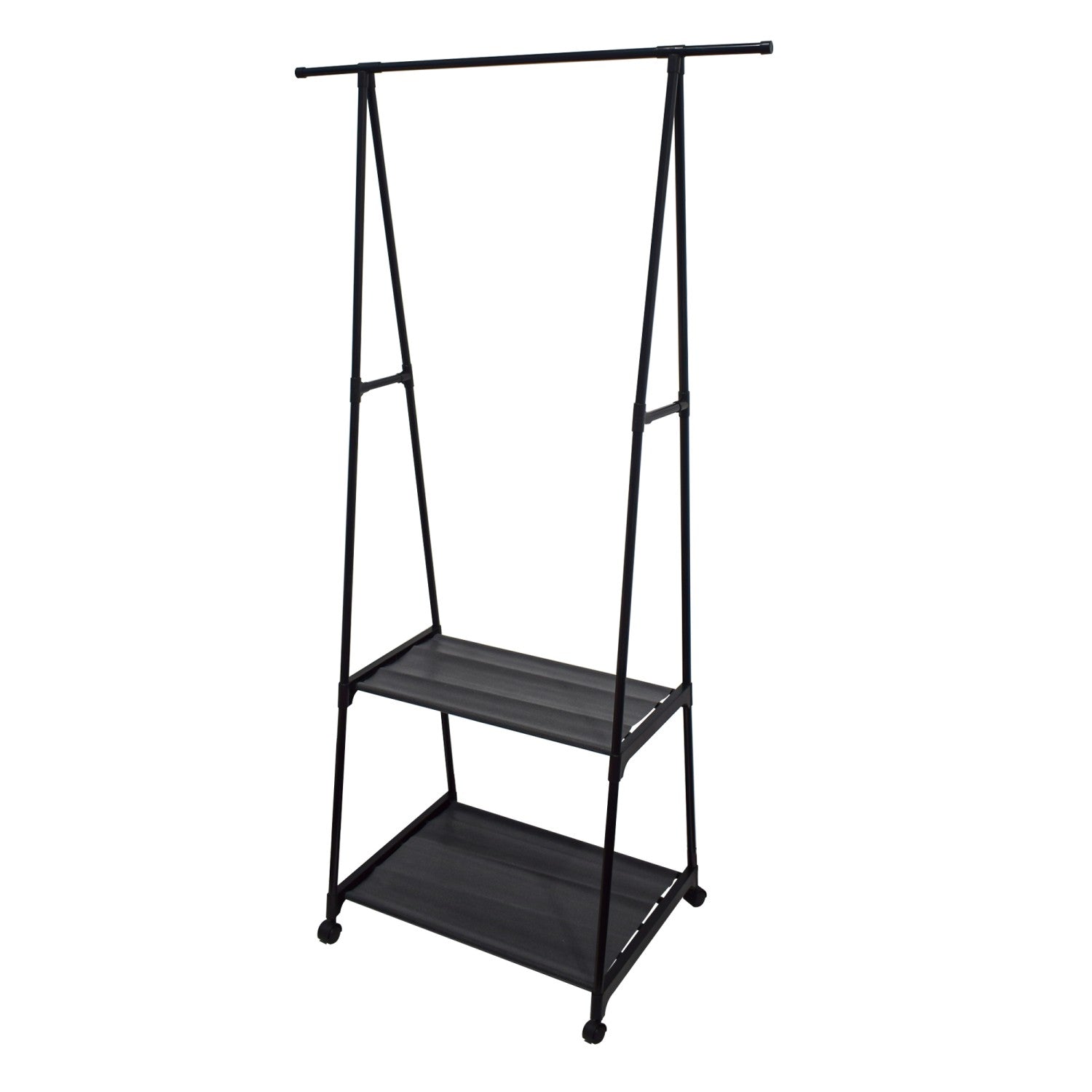 Cuier haine cu suport pentru pantofi, 160x55x42 cm, 2 polițe, metal, mobil, negru ❘ D4831-Cuier