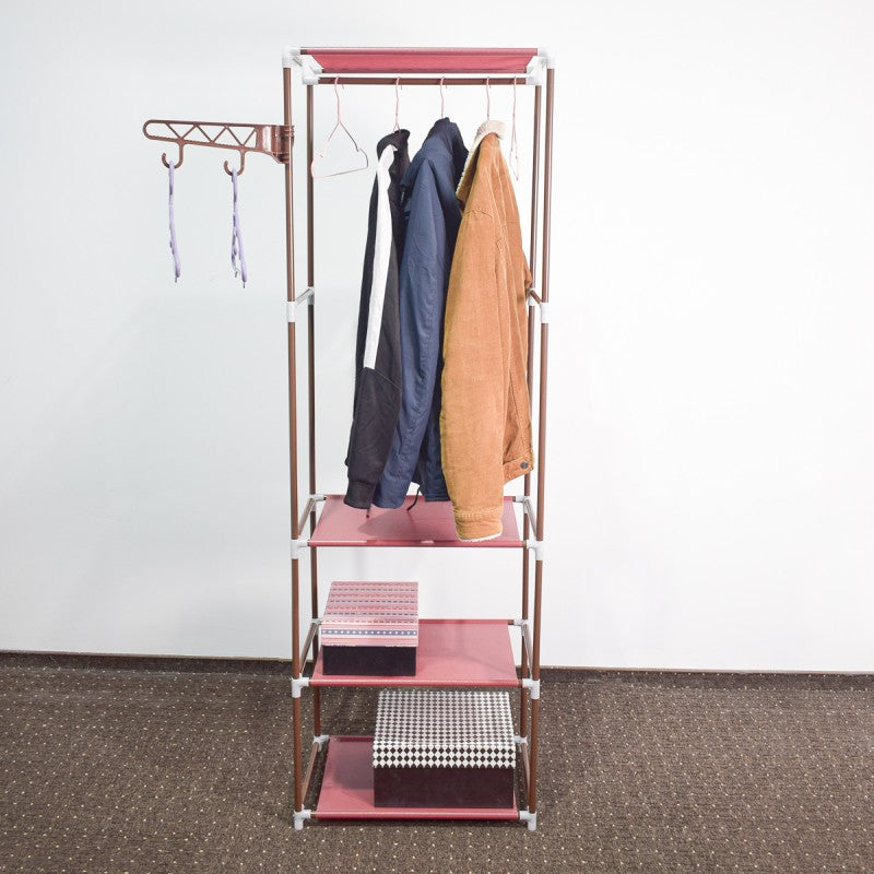 Dulap pentru haine, 3 polițe, organizare eficientă și stil modern, Gri/Maro/Roz ❘ D4832