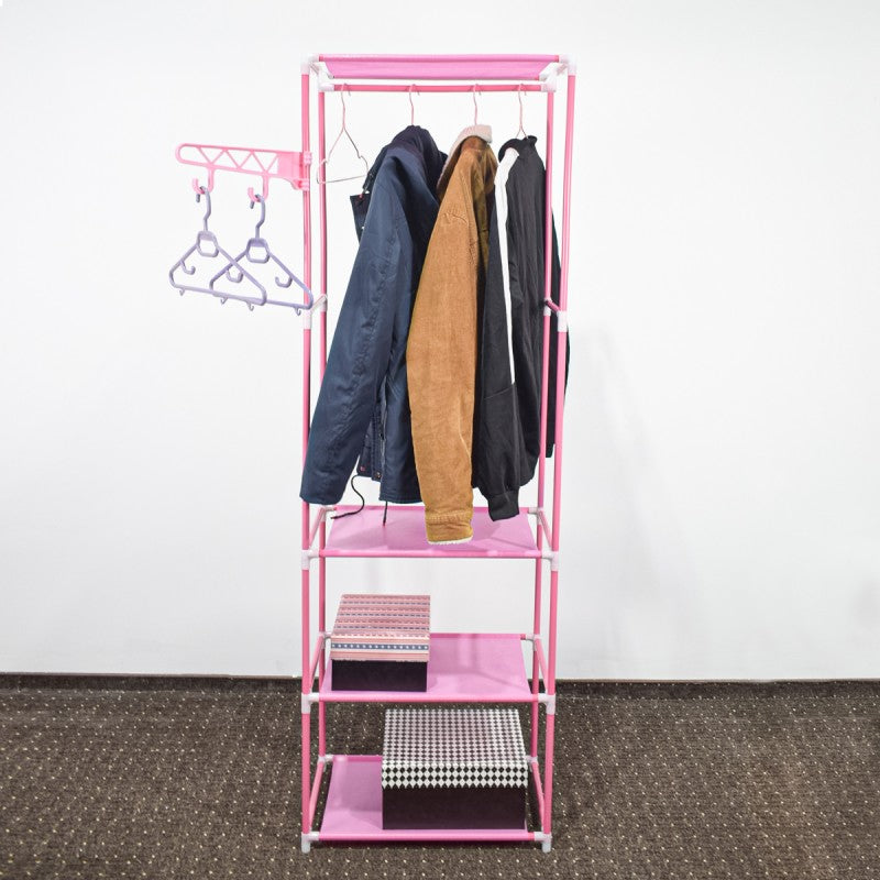 Dulap pentru haine, 3 polițe, organizare eficientă și stil modern, Gri/Maro/Roz ❘ D4832