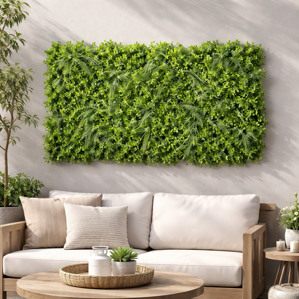 Pachet: 4 x Panou Verde din Plante Artificiale, 60 x 40 cm, Aspect Natural, Potrivit pentru Interior și Exterior ❘ D4964 / D4963 / D4967 / D4970 / D4968