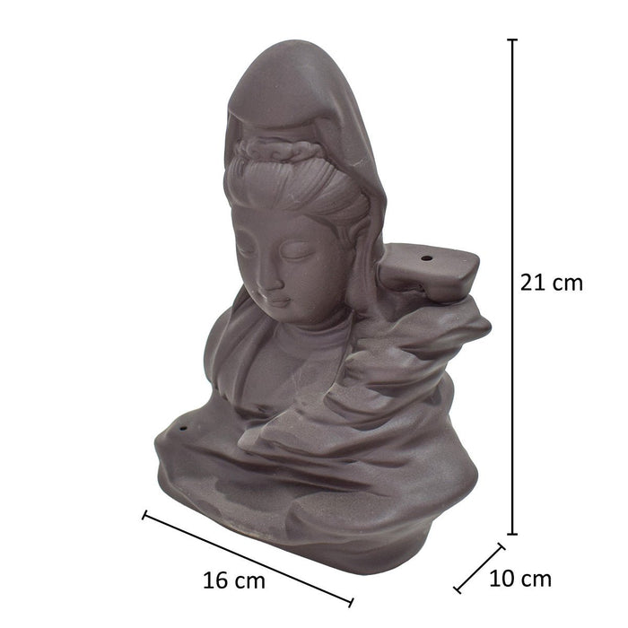 Suport conuri parfumate, Naimeed D5079, cascada de fum, aromaterapie, ceramica, Maro, 16x10x21cm