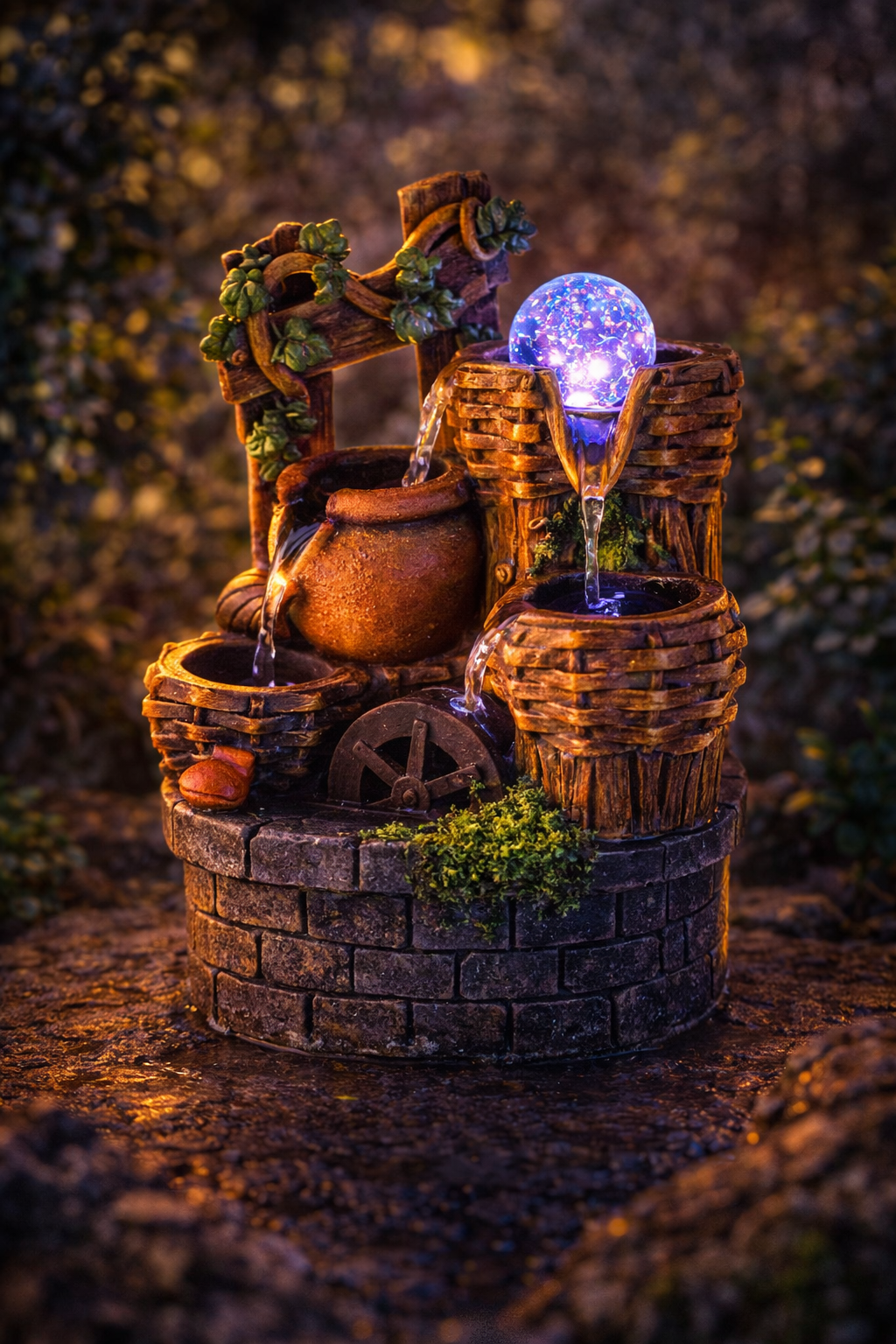 Fântână Arteziană, cu LED, Pompă Submersibilă, 14 x 12 x 20 cm ❘ D5091