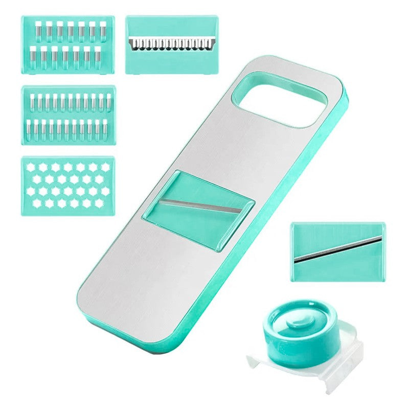 Set: Suport tacâmuri din metal,  Argintiu + Răzătoare multifuncțională, cu 5 lame, Albastru | D4782  + D5130