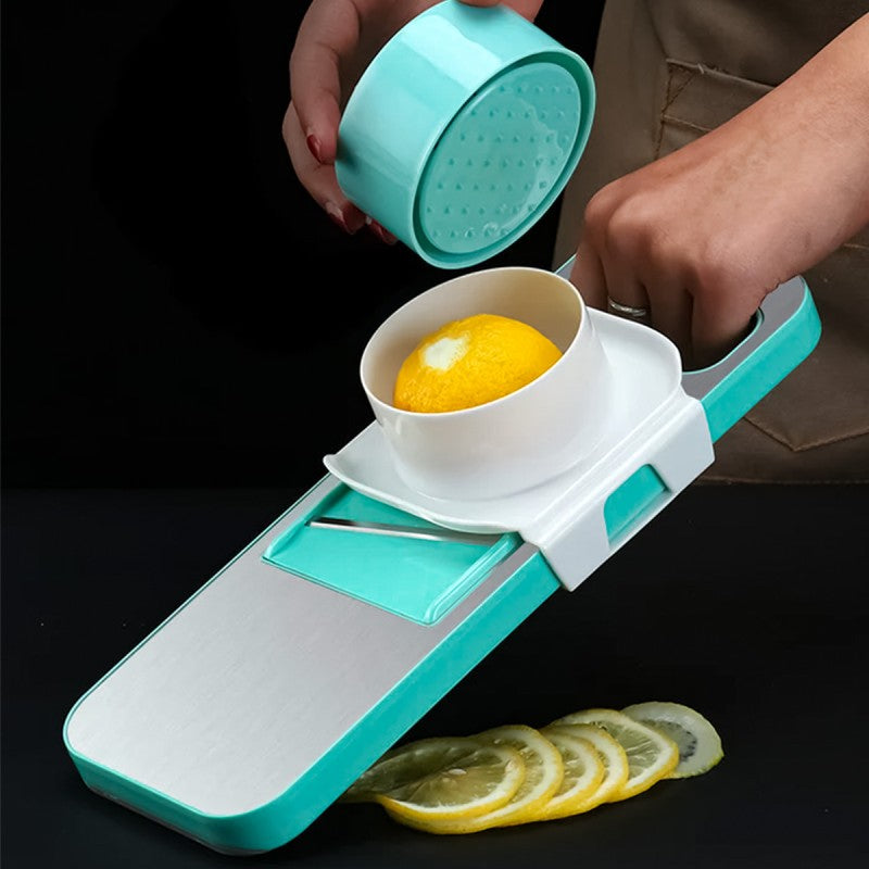 Set: Suport tacâmuri din metal,  Argintiu + Răzătoare multifuncțională, cu 5 lame, Albastru | D4782  + D5130