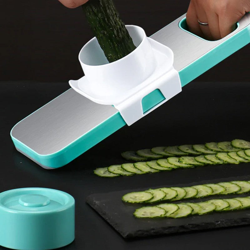 Set: Suport tacâmuri din metal,  Argintiu + Răzătoare multifuncțională, cu 5 lame, Albastru | D4782  + D5130